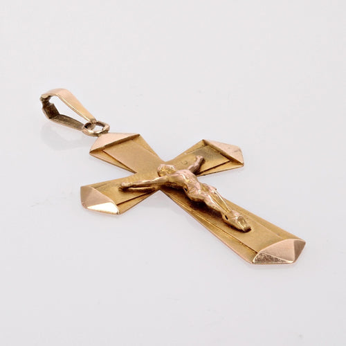 Pendentif Croix ancienne or rose Christ 58 Facettes CVP129