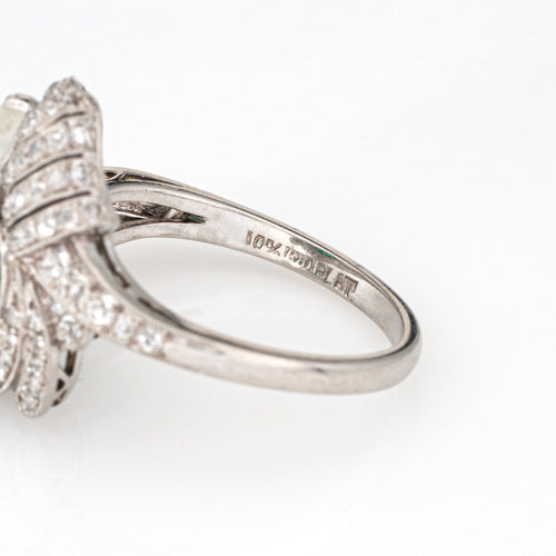 Bague 62 Bague Art déco vintage, émeraude, pierre de lune, diamant, taille 10, bijou de succession raffiné 58 Facettes G14027