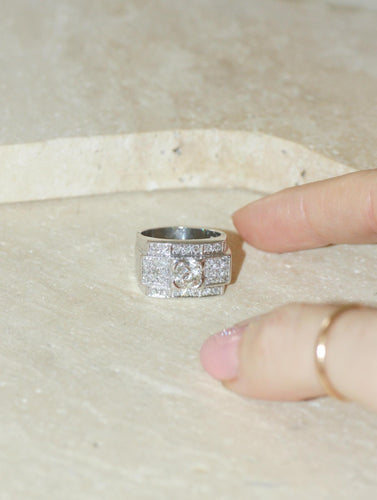 54 Large Bague Bandeau Art Déco Diamants 2,10 Cts sur Platine 58 Facettes