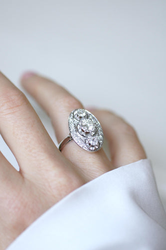 Bague 53 Bague Ovale Art Déco Diamants 2.10 Cts, Platine & Or Blanc 58 Facettes