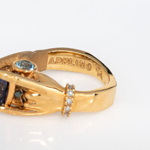 Tanzanite Topaz Hands Ring Estate 14k Yellow Gold Sz 6.5 Fine Mystical Jewelry 58 Facettes G13866