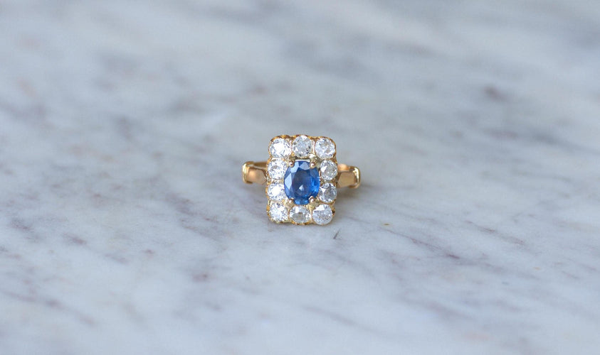 Bague 54 Bague Rectangulaire Saphir 1,10 Cts et Diamants 58 Facettes