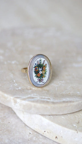 Bague 55 Bague micro mosaïque bouquet fleur or jaune 58 Facettes