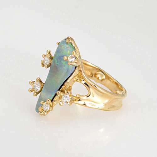 Bague 50.5 Bague Vintage Or Jaune Diamant Opale, Forme Libre 58 Facettes G13204