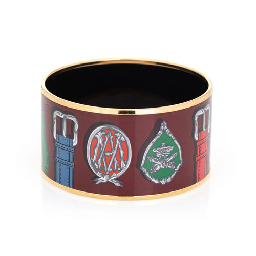 Bracelet Bracelet jonc Hermès en émail et motif ceinture, largeur 3,5 cm, ton or jaune 58 Facettes G13471