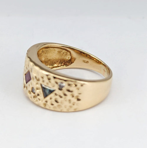 Bague 52.5 Bague en or jaune aux quatre pierres précieuses - rubis, émeraude, saphir et diamants 58 Facettes 32597