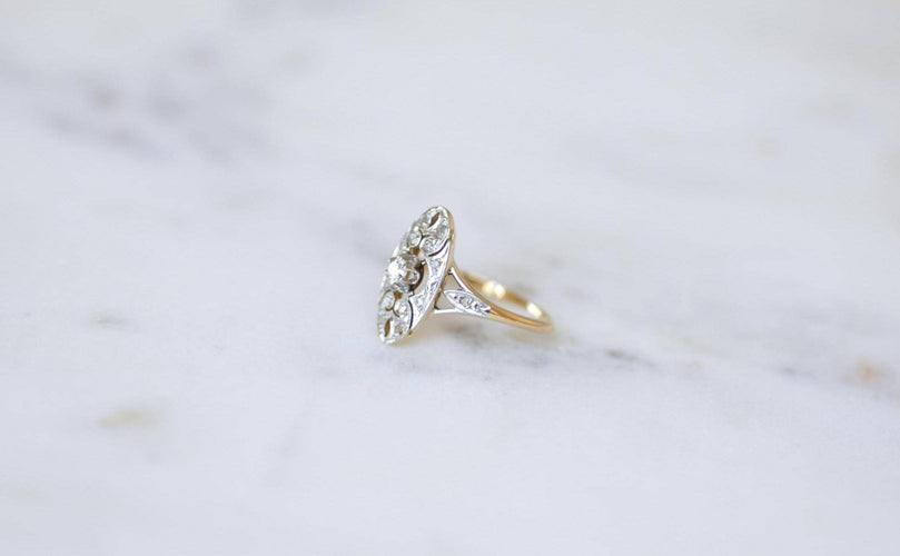 Bague 50 Bague en or jaune Art Déco Arabesques Ovale Diamants 58 Facettes