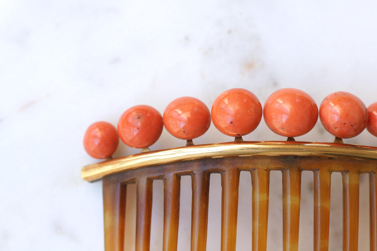 Peigne à Cheveux Ancien Corail Or Jaune 58 Facettes