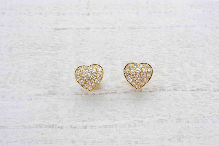 Boucles d'oreilles Boucles d'oreilles coeurs diamants en or jaune 18k 58 Facettes 24110