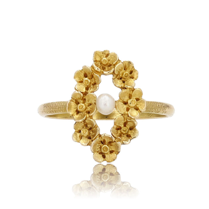 Alter Jugendstil-Ring mit Blume und feiner Perle