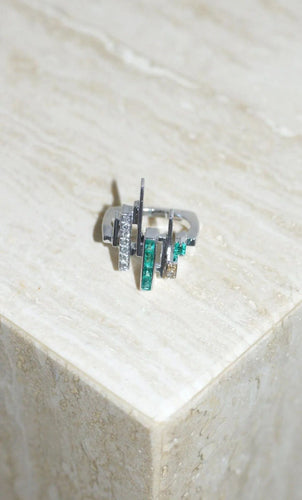 Bague 47 Bague Jean Vendôme Diamants et Emeraudes sur Or Blanc 58 Facettes