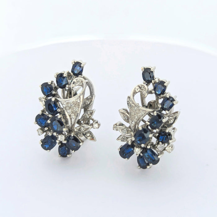 Boucles d'oreilles Boucles d'oreilles or blanc, diamants et saphirs 58 Facettes 30075