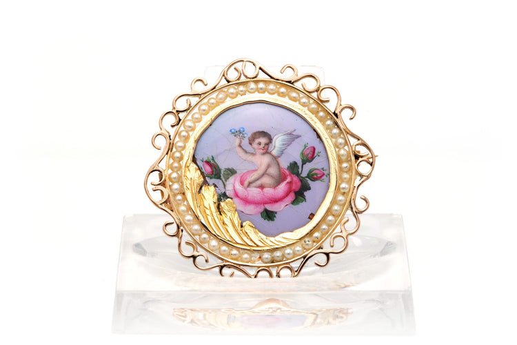 Broche Broche Napoléon III en or jaune 18 carats sertie d'émail et de perles 58 Facettes B750
