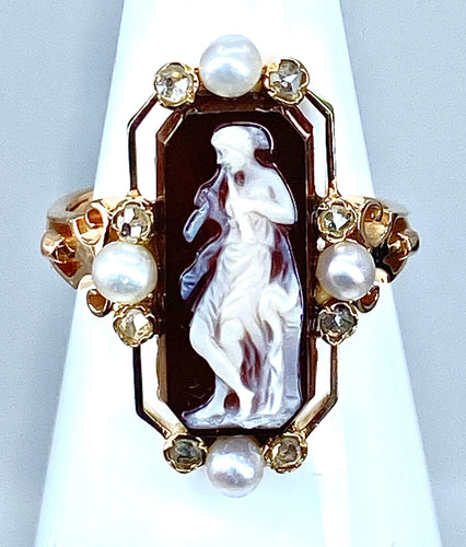 Bague 51 Bague camée sur agate perles fines diamants 58 Facettes AB263