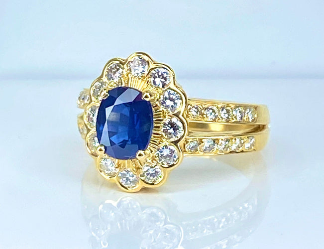 Bague 52 Bague marguerite en or jaune 18 carats, saphir et diamants 58 Facettes AB494