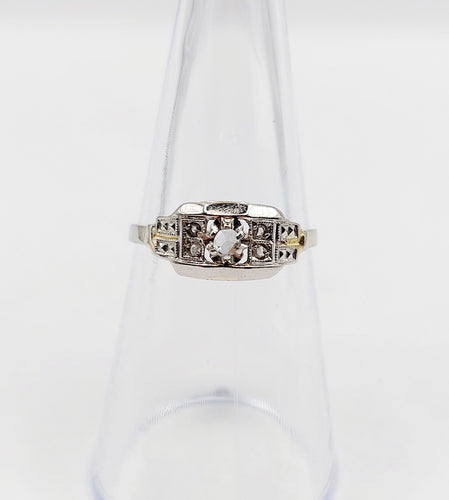 Bague 52 Bague art deco or blanc 18k diamants tailles roses et monture géométrique (circa 1930) 58 Facettes A05398