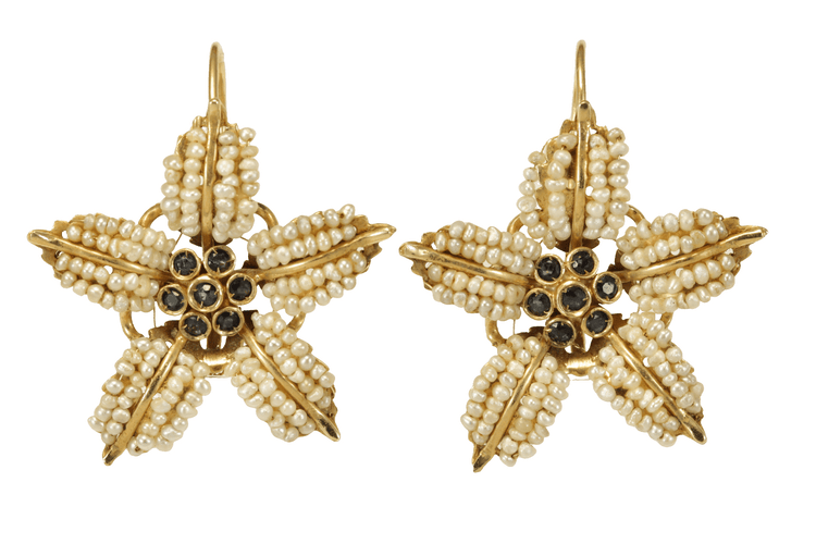 Boucles d'oreilles Boucles d'oreilles en or, perles et saphirs antiques 58 Facettes 7690