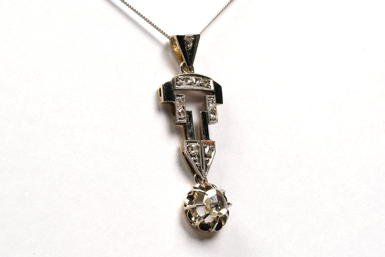 Pendentif Pendentif Art Déco en or jaune et blanc diamants taille rose 58 Facettes B439