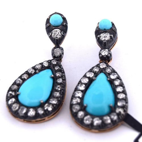 Boucles d'oreilles Boucles d'oreilles en or et argent, turquoise naturelle 58 Facettes