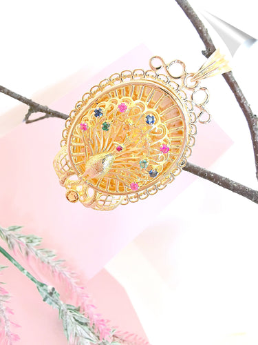 Pendentif Pendentif Paon Pierres de couleur Or Jaune 18 K 58 Facettes AA 1566