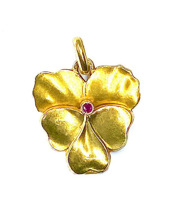 Opening pendant in yellow gold Fleur Pensée