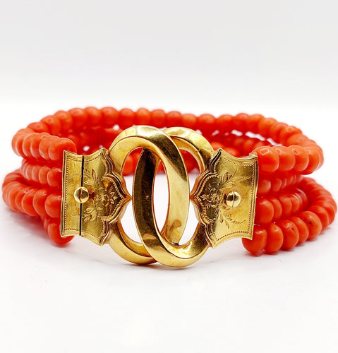 Bracelet Bracelet or jaune, rangs de perles de corail (circa 1880) 58 Facettes A06367