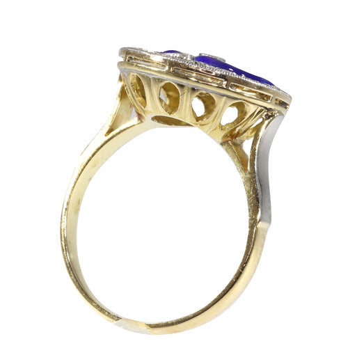 Bague 50 Bague de fiançailles Art Déco vintage en diamant avec émail bleu 58 Facettes 22236-0281