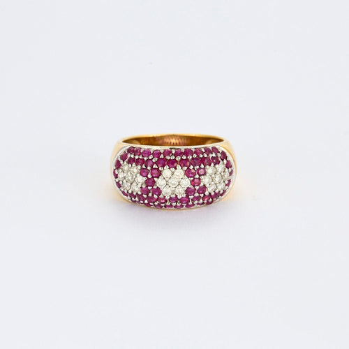Bague 54 Bague jonc or jaune, rubis, diamants fleurs 58 Facettes