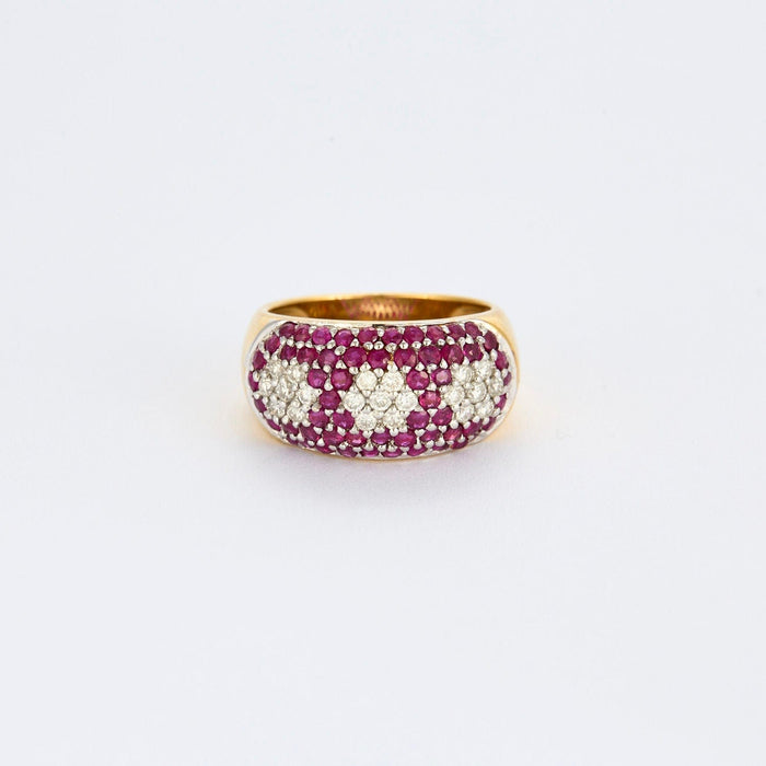 Bague 54 Bague jonc or jaune, rubis, diamants fleurs 58 Facettes