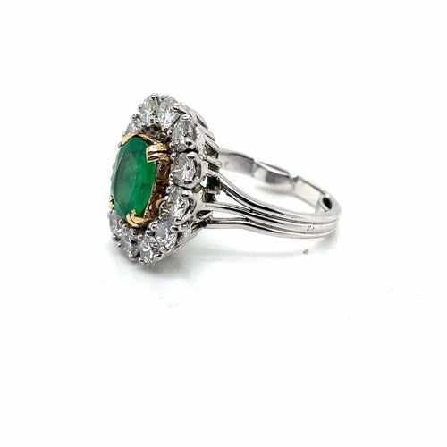 Bague 60 Bague Marguerite Emeraude, Diamants, Or Blanc, Platine 58 Facettes