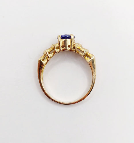 Bague 52 Bague jonc vintage en or 18k tanzanite 1,10 ct et diamants 58 Facettes B01020