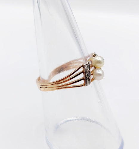 Bague 53 Bague antique toi et moi or rose perles et diamant 58 Facettes A05617