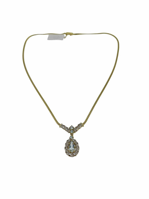 Collier Collier en or blanc et jaune avec diamants et aiguemarine 58 Facettes