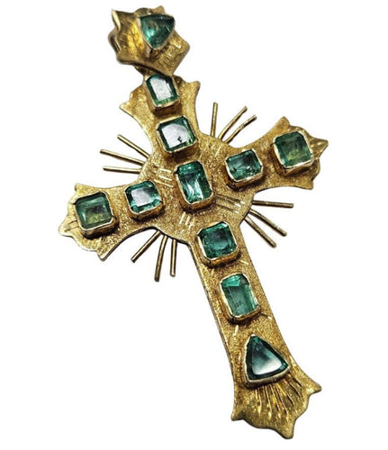 Bague Bague croix de style colonial avec émeraudes colombiennes de 2 ct en or jaune 58 Facettes Q402B