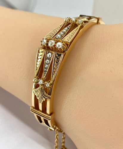 Bracelet Bracelet jonc Napoléon III or et perles fines 58 Facettes AB602