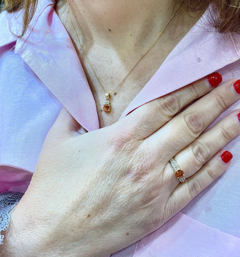 Pendentif Parure 2 pièces en or jaune 18 carats, diamants et citrines 58 Facettes