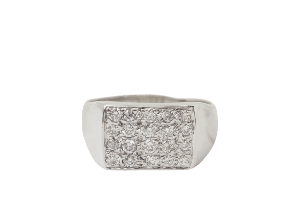 Bague 53.5 Bague chevalière en or blanc et diamants 58 Facettes 33267