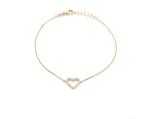 Bracelet Bracelet en or rose avec pendentif cœur et diamants 58 Facettes 13777