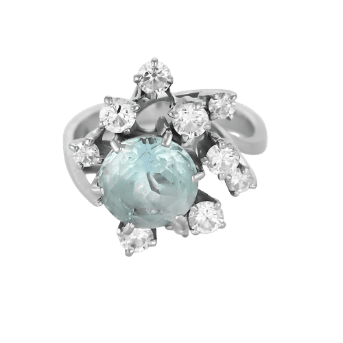 Bague 54,5 Bague en or blanc, aigue marine et diamants 58 Facettes B250583