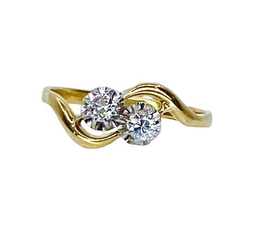 Prsten Toi & Moi žluté a bílé zlato, diamanty 