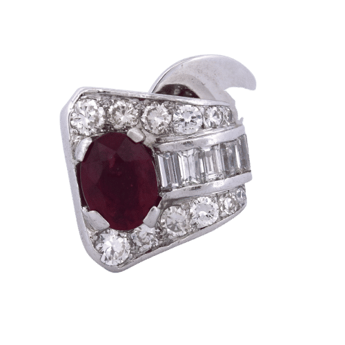 Bague 47 Bague cocktail vintage en or blanc 18 carats ornée d'un rubis ovale et de diamants 58 Facettes AN463