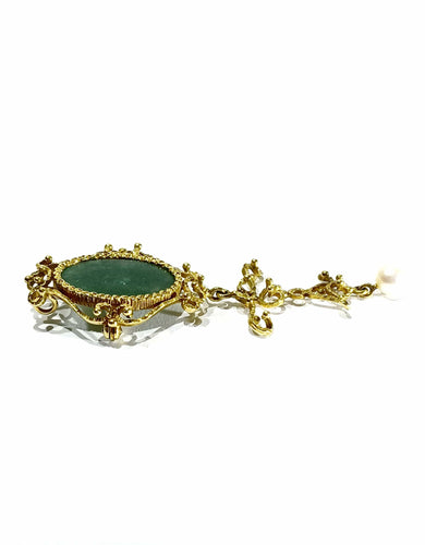 Pendentif Broche Pendentif Or, Jade et Perle 58 Facettes