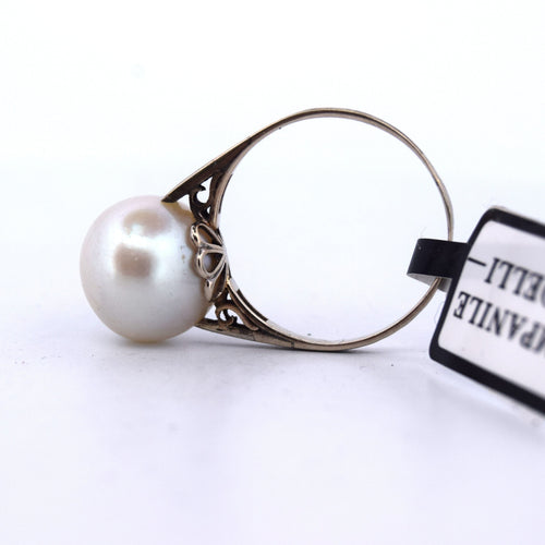 Bague 56 Bague ancienne en or blanc avec perle naturelle 58 Facettes