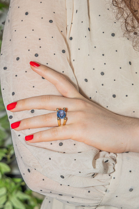 Anillo de Cóctel Oro Amarillo Zafiro