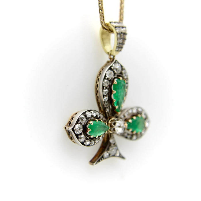 Pendentif Victorian Silver Front 18K Gold Back Diamond and Emerald Shamrock Pendant 58 Facettes