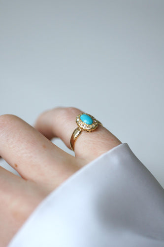 Bague 47 Ancienne Bague Marguerite Or Jaune, Turquoise, Diamants 58 Facettes