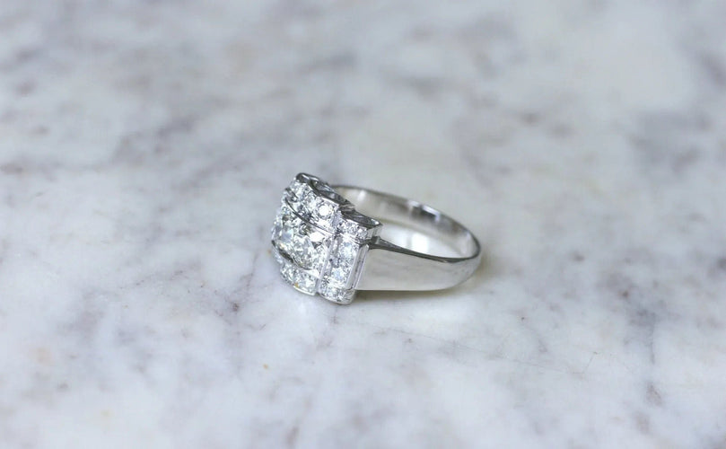 Bague Bague Tank Art déco diamants sur or blanc et platine 58 Facettes