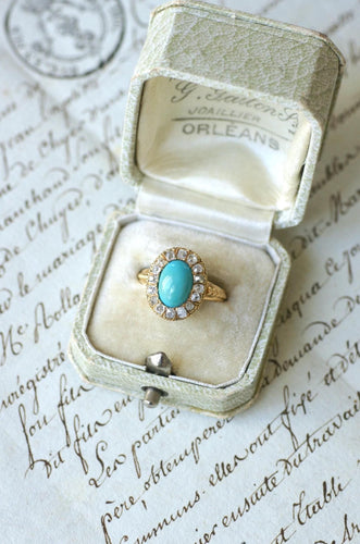 Bague 54 Bague Marguerite ancienne Turquoise et Diamants 58 Facettes