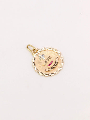 Pendentif Médaille amour Augis ronde Plus qu'hier moins que demain or jaune rubis 58 Facettes J511