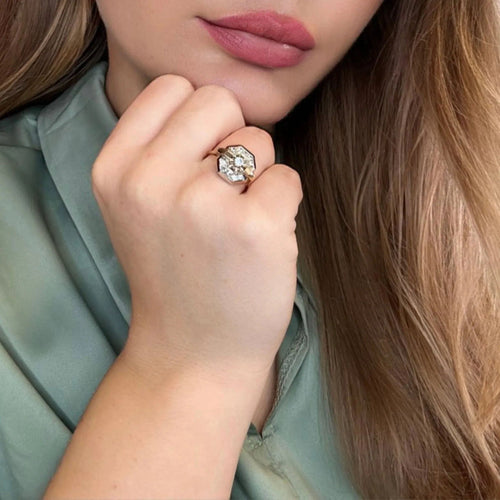 Bague 52 Bague Art-Déco or jaune et blanc et diamant 58 Facettes 64-GS35367